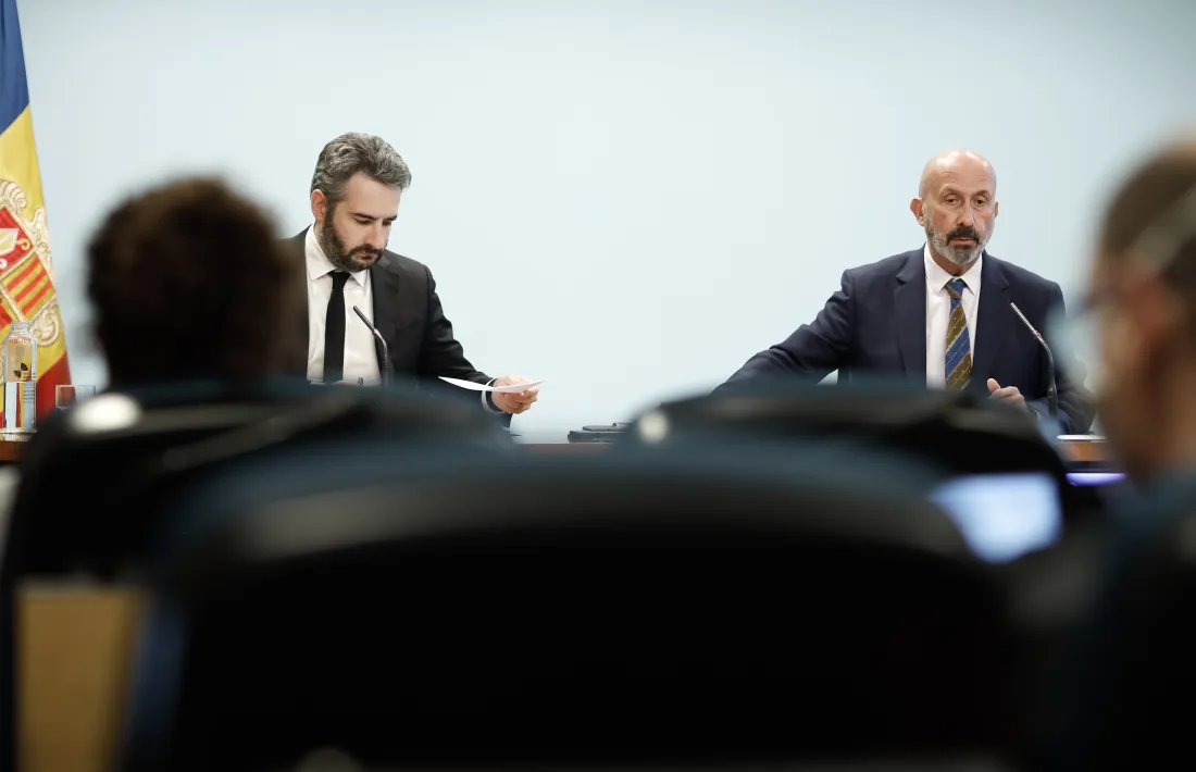El ministre Joan Martínez Benazet en la roda de premsa d’aquesta tarda.