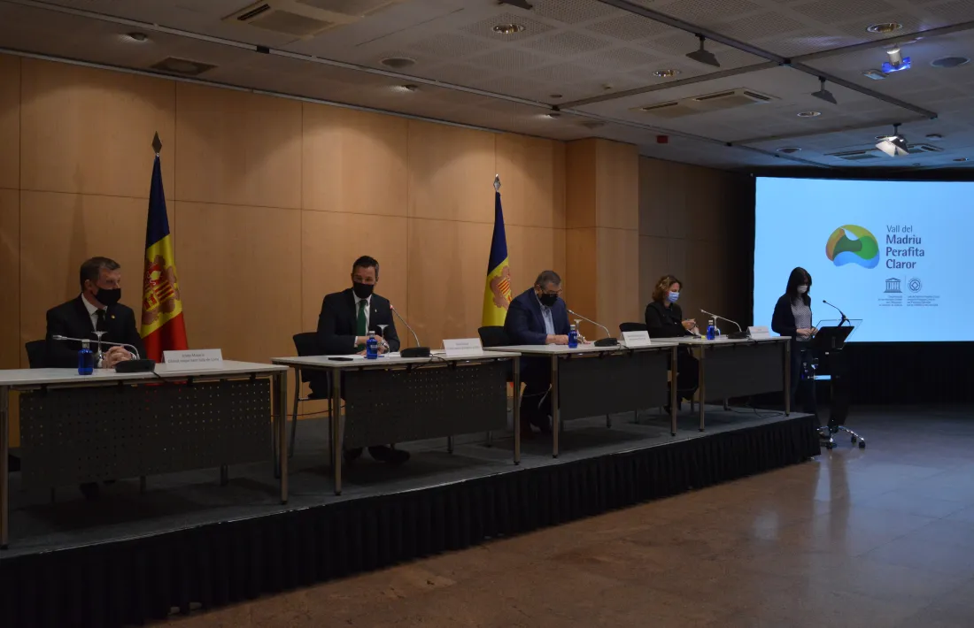 Un instant de l’acte que es va fer el maig passat per anunciar l’acord sobre l’ordinació reguladora de la vall del Madriu-Perafita-Claror.