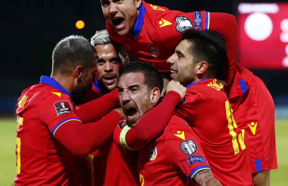 La selecció d'Andorra celebra el 0 a 1 de Marc Pujol contra San Marino. Foto: FAF / Xavi Miró