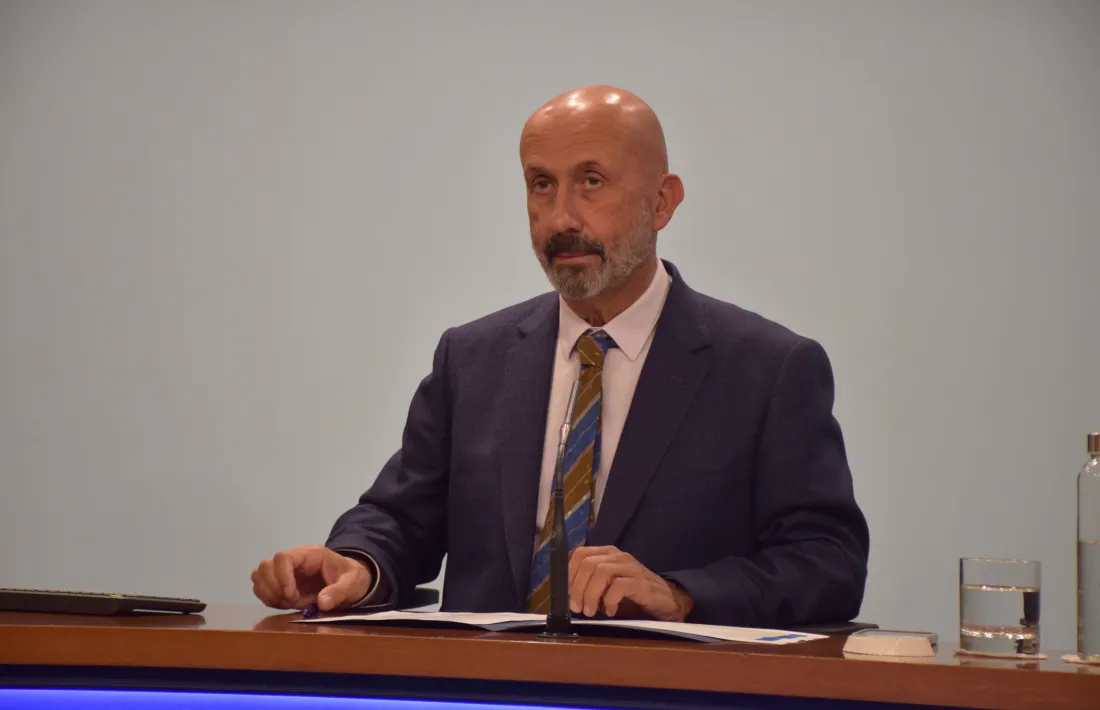 El titular de Salut, Joan Martínez Benazet, en la compareixença posterior al consell de ministres d’aquesta tarda.