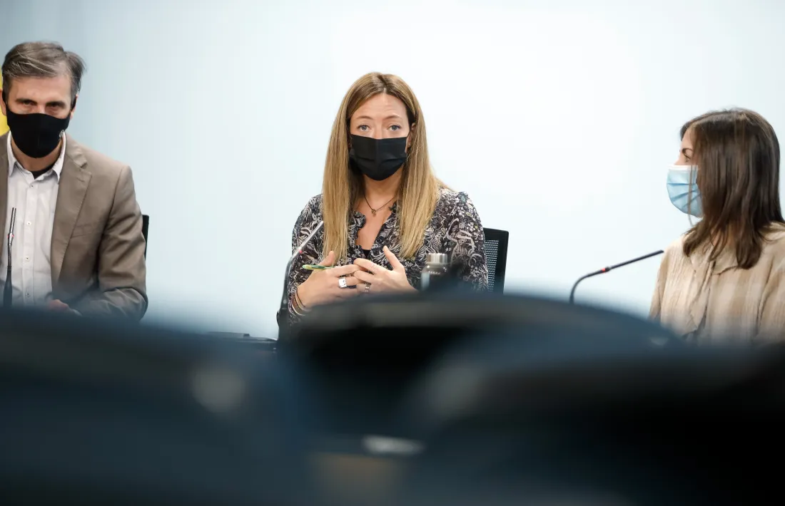 Micó, Mas i Bellmunt durant la compareixença d’ahir a la tarda per explicar l’estudi sobre Covid persistent.