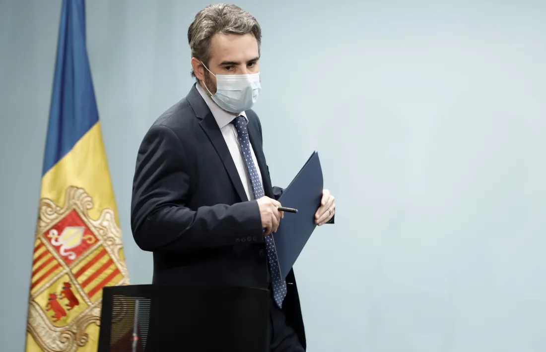 El ministre portaveu, Eric Jover, en la compareixença d’aquesta tarda.