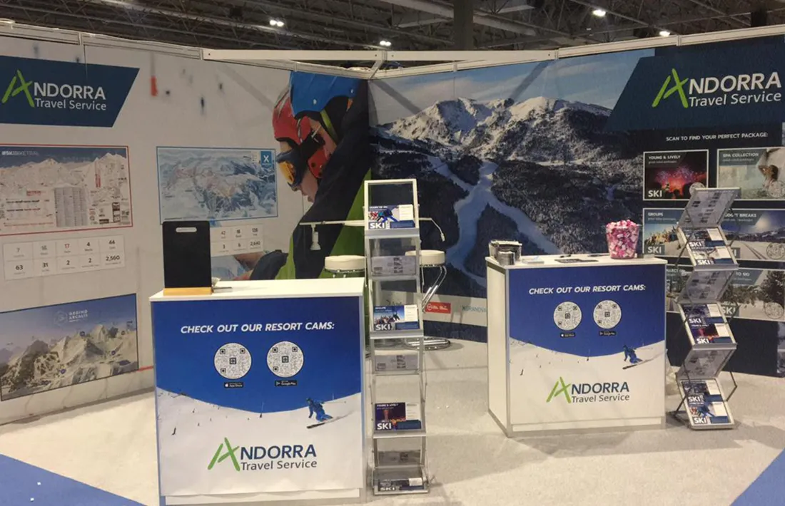 L’estand de l’agència Andorra Travel Service a l’exposició The National Snow Show.