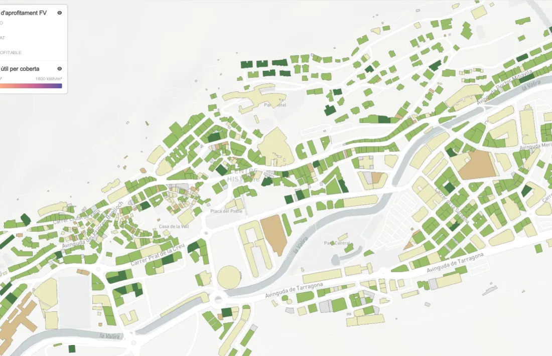 Mapa de potencial fotovoltaic que es pot consultar al web ‘potencial.solar’.