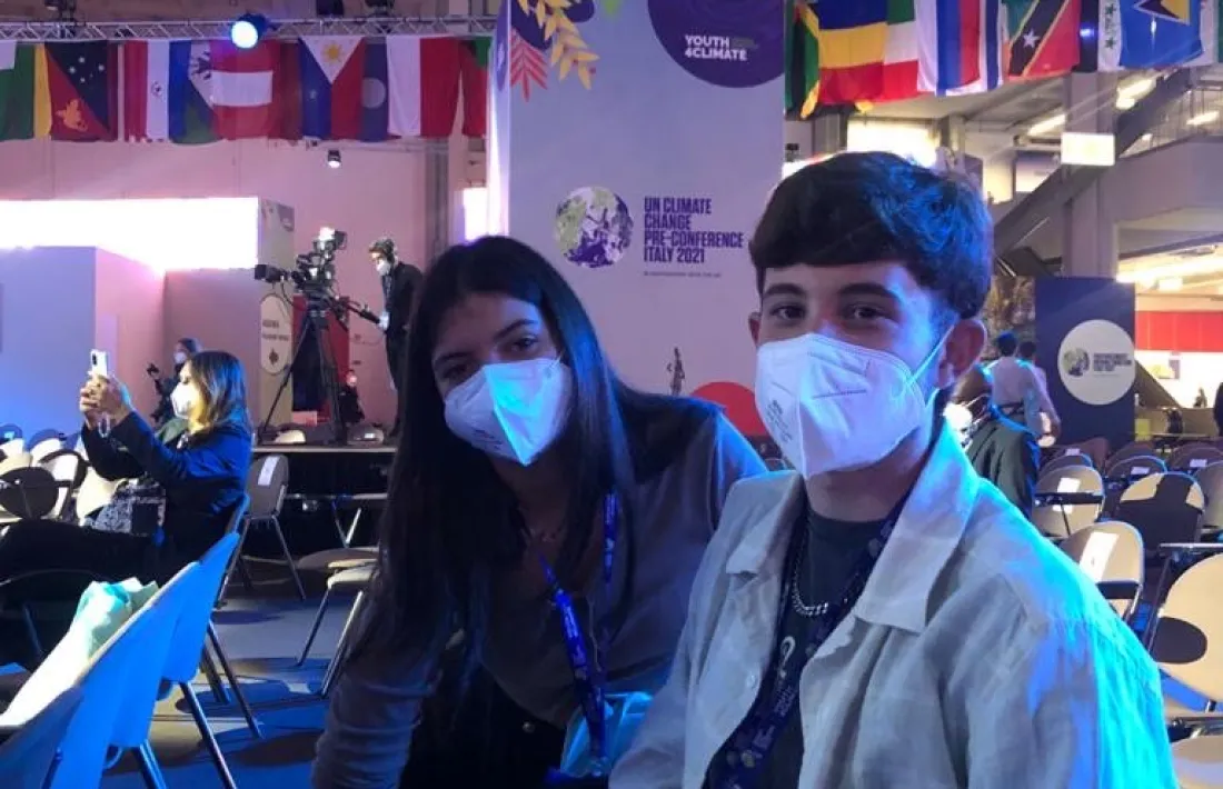 Els joves andorrans Anouk Portet i Pol Cerdà a la trobada ‘Youth4Climate’ que va tenir lloc a Milà.
