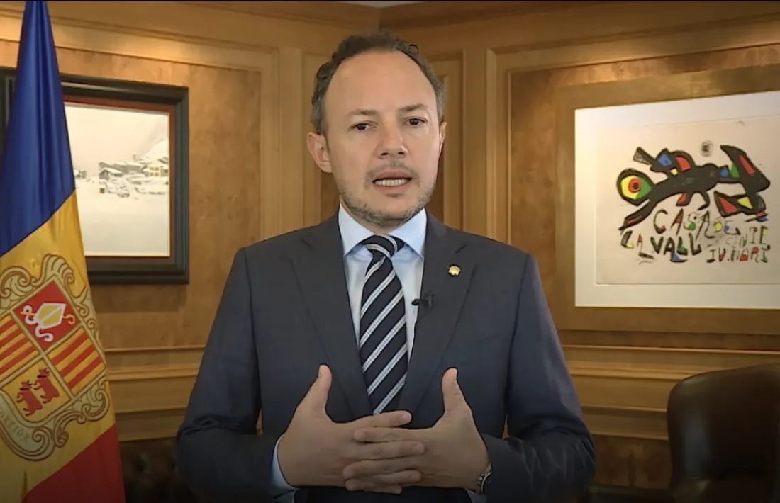 Un moment de la intervenció del cap de Govern, Xavier Espot.