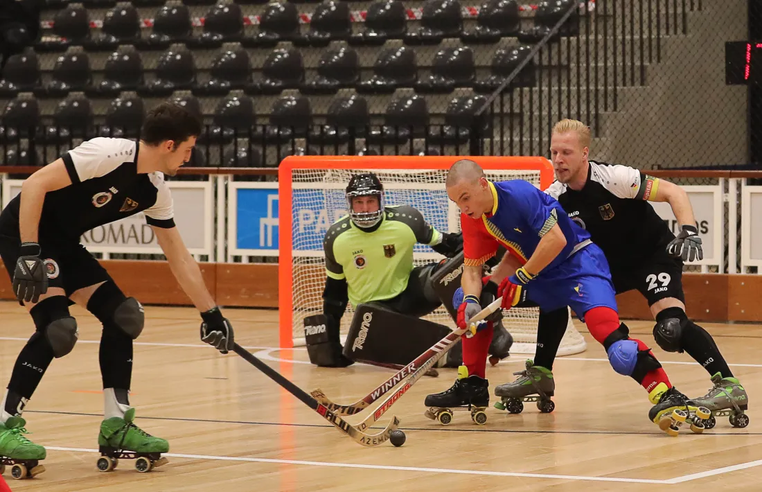 Bernat Picanyol, un dels jugadors que més va crear perill en la selecció d’Andorra. Foto: Antonio Lopes / WS Europe Rink Hockey