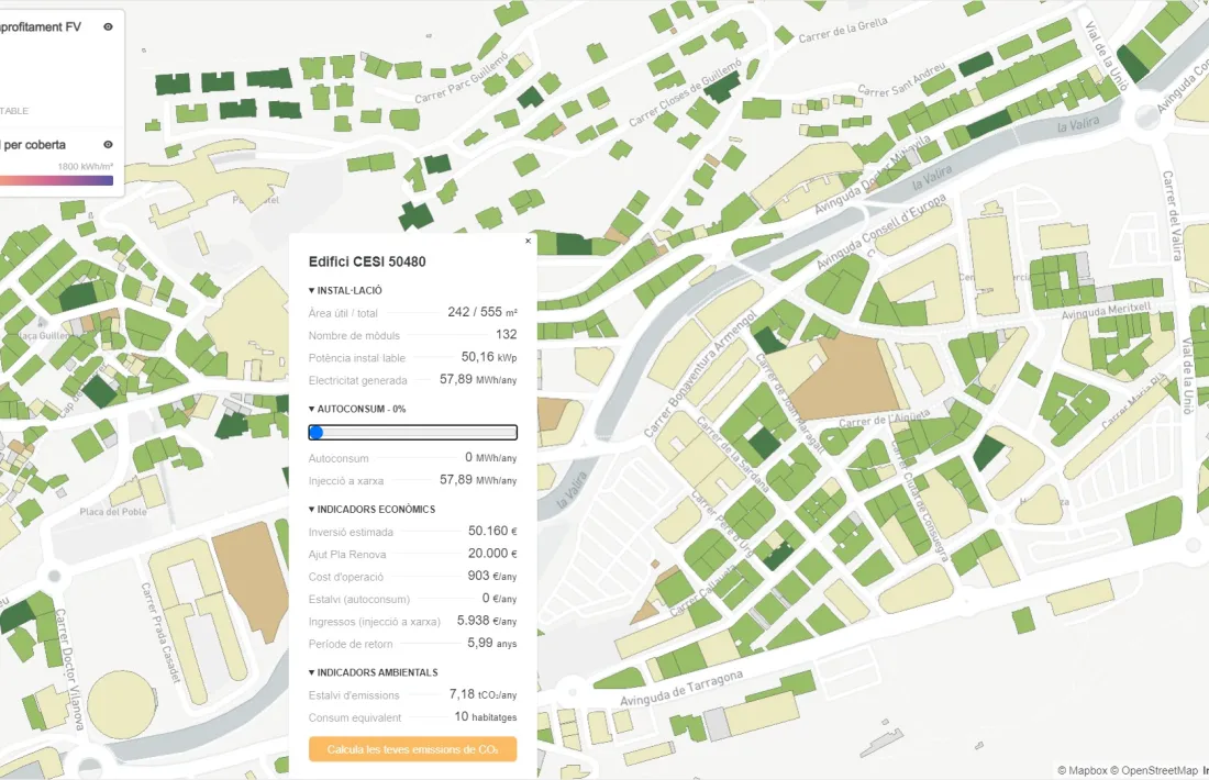 La calculadora d’emissions és accessible des del mapa del web ‘potencial.solar’.