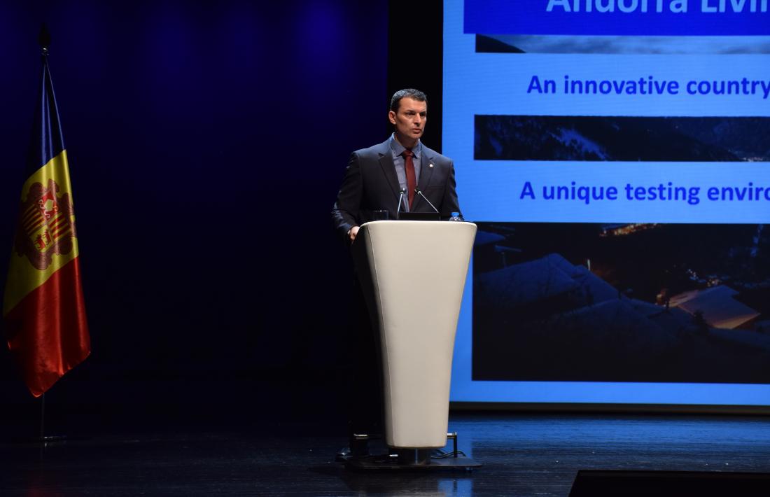 El ministre de Presidència, Economia i Empresa, Jordi Gallardo, en la conferència 'Partnerships for leveraging innovation ecosystems'.