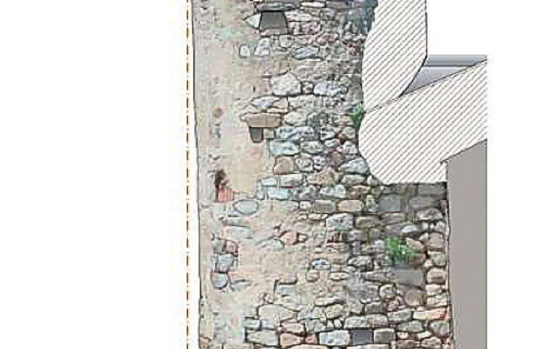 reconstrucció digital de la torre, amb el desplom de 17 centímetres.