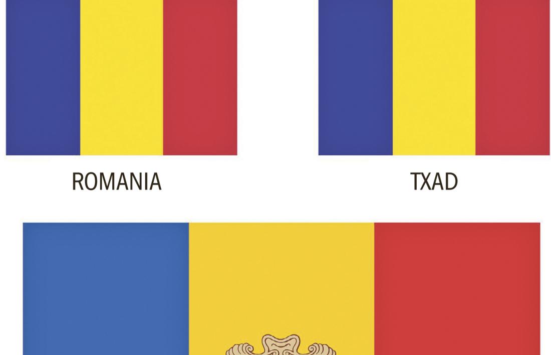 Les banderes dels quatre països amb qui compartim Pantone. Avui són indistingibles. A baix, tal com proposa tunejar-la Moles.