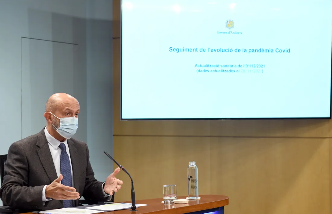 El ministre de Salut, Joan Martínez Benazet, en la compareixença d’aquesta tarda.