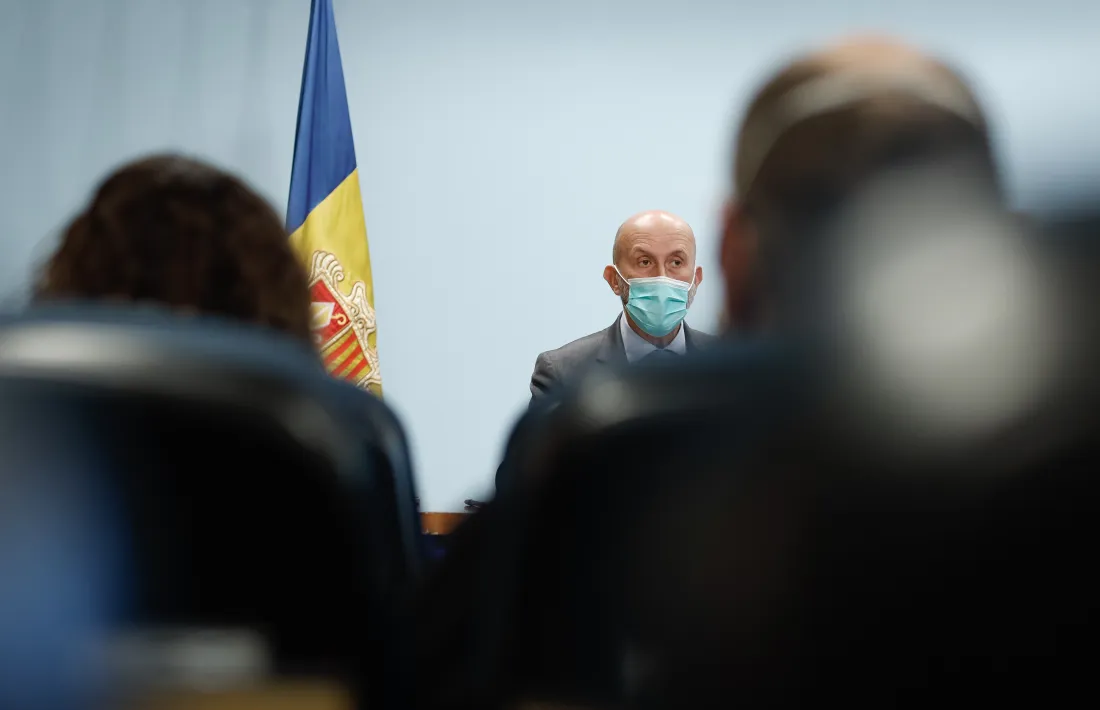 El ministre de Salut, Joan Martínez Benazet, en la roda de premsa d'aquesta tarda.