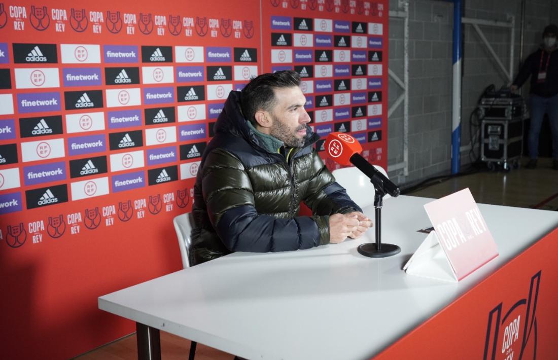 Eder Sarabia, tècnic de l’FC Andorra, a la roda de premsa després de finalitzar el partit contra el Celta.
