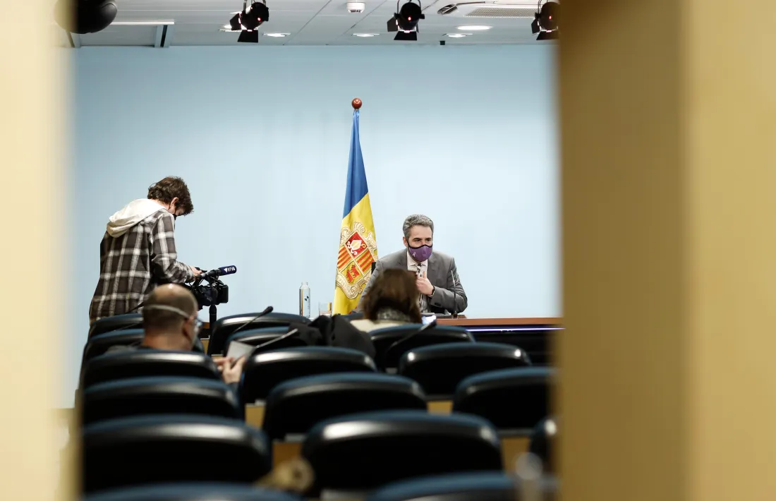 El ministre de Finances i portaveu del Govern, Eric Jover, a la roda de premsa d’avui.