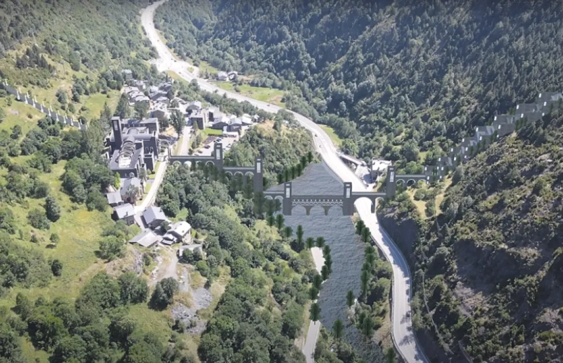 Recreació del projecte de Bofill, Bohigas, Aixàs i Pujal, amb un viaducte que salvava un llac artificial i que òbviament es va quedar al calaix.