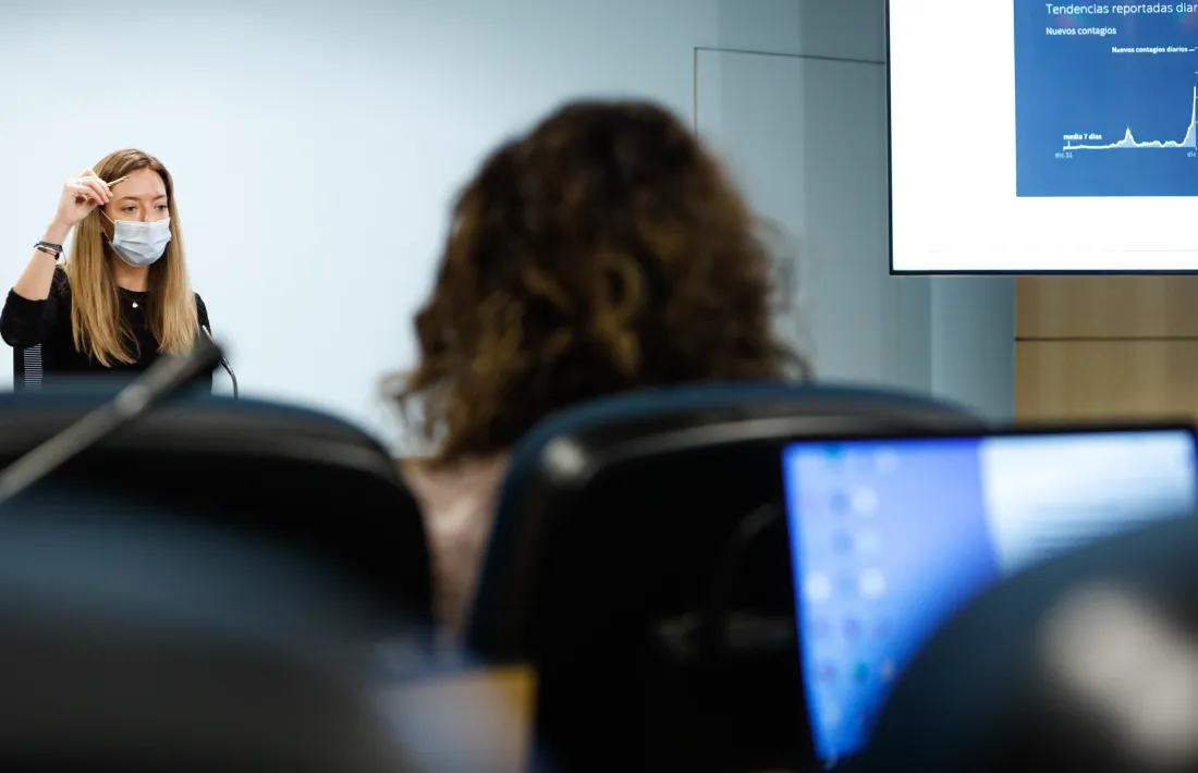 La secretària d'Estat de Salut, Helena Mas, en la roda de premsa d'aquest matí.