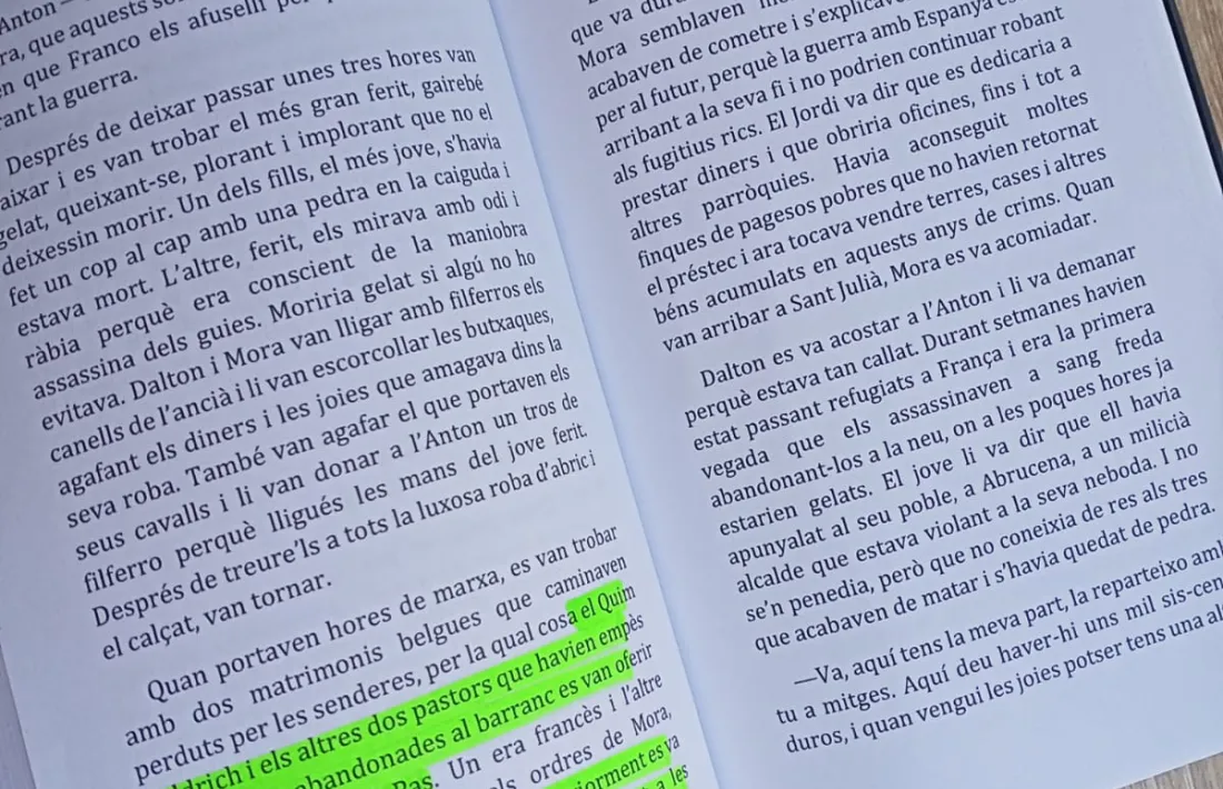 Versió original del fragment litigiós, que embolica Quimet Baldrich en l’assassinat de dos matrimonis de jueus belgues al Pic Negre.