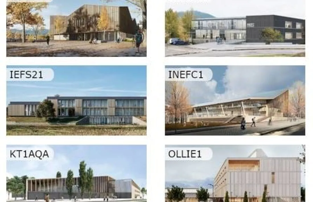 Imatges virtuals de l’exterior dels sis projectes que competeixen en la fase final. 