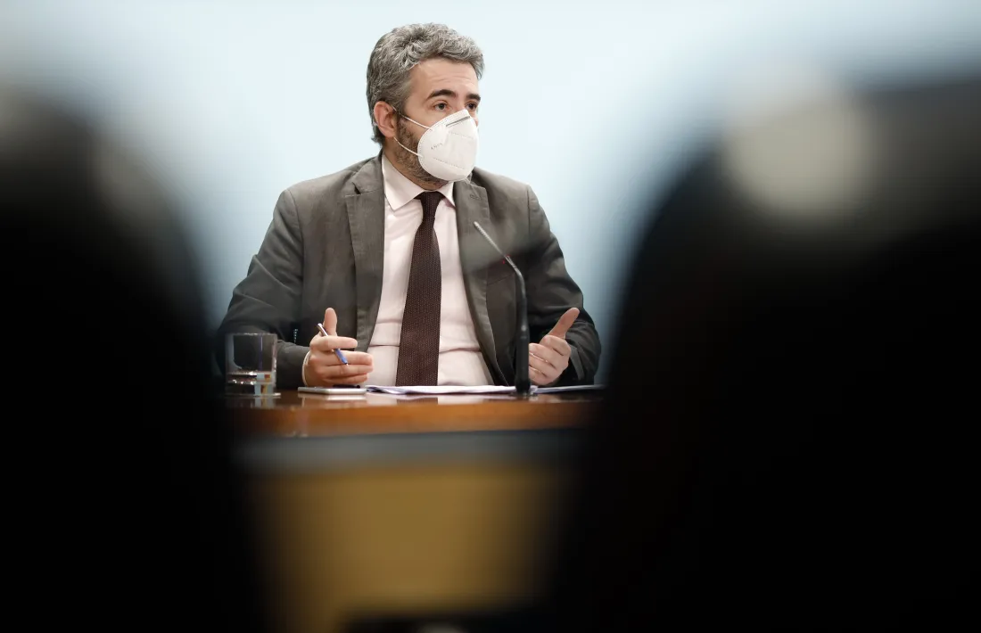 El ministre portaveu, Eric Jover, a la roda de premsa d’avui.