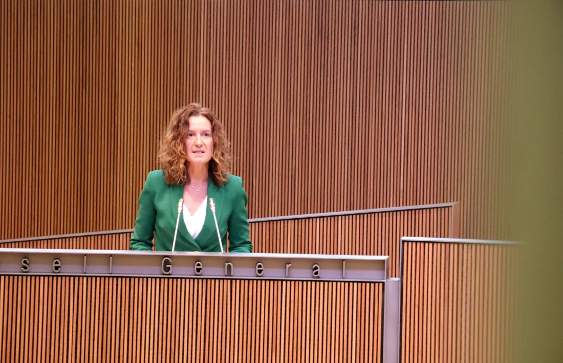 La ministra Sílvia Calvó exposant els trets principals de la nova gestió de Ctrasa, avui a la sessió del Consell General.