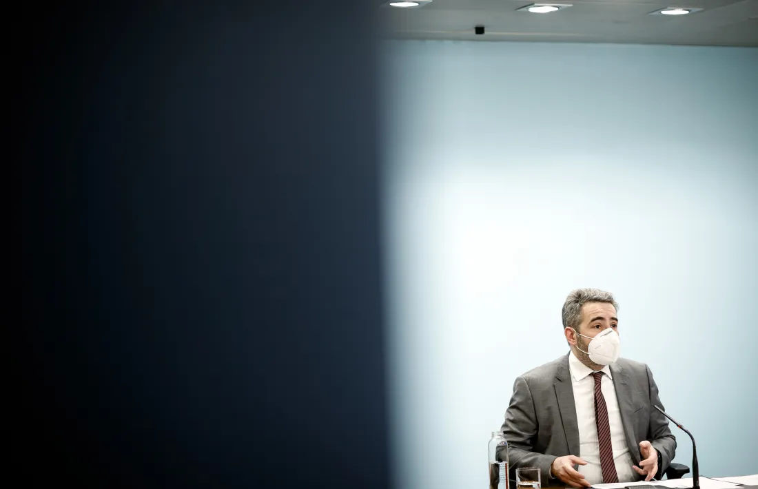 El ministre de Finances i portaveu del Govern, Eric Jover, a la roda de premsa d’avui.