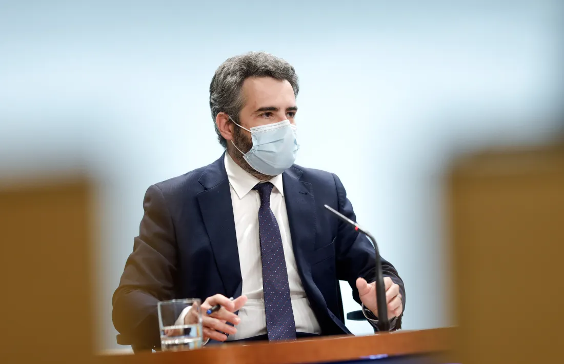 Jover durant la compareixença conjunta amb la cap de missió per Andorra el passat mes de juny.