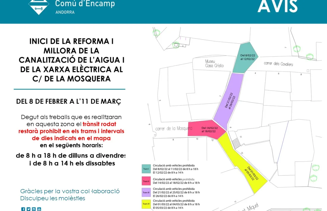 L'afectació dels treballs a la Mosquera per fases.