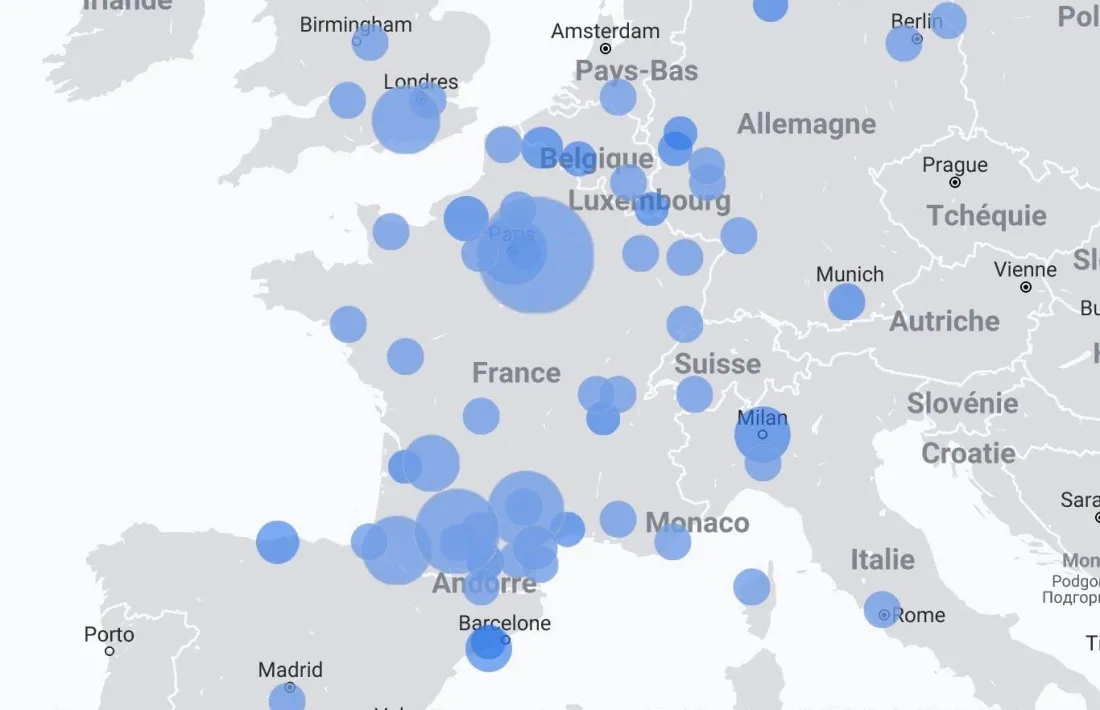 Mapa amb procedències dels oients de ‘Carte blanche’ a través de Aquí Radio Andorra.
