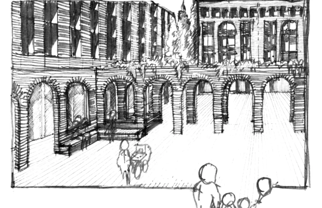 Perspectives dels blocs d’habitatges projectats per l’equip de Bofill per al concurs convocat per la CASS el 1981.