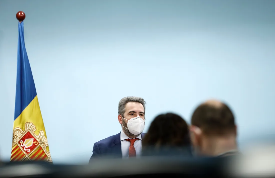 El titular de Finances i portaveu de l’executiu, Eric Jover, en la compareixença posterior al consell de ministres d’aquesta tarda.