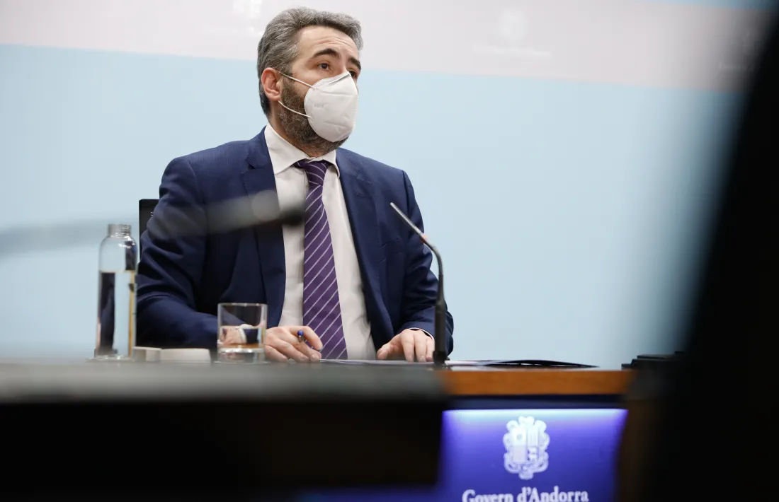 El titular de Finances i portaveu de l’Executiu, Eric Jover, en la compareixença d’ahir posterior al consell de ministres.