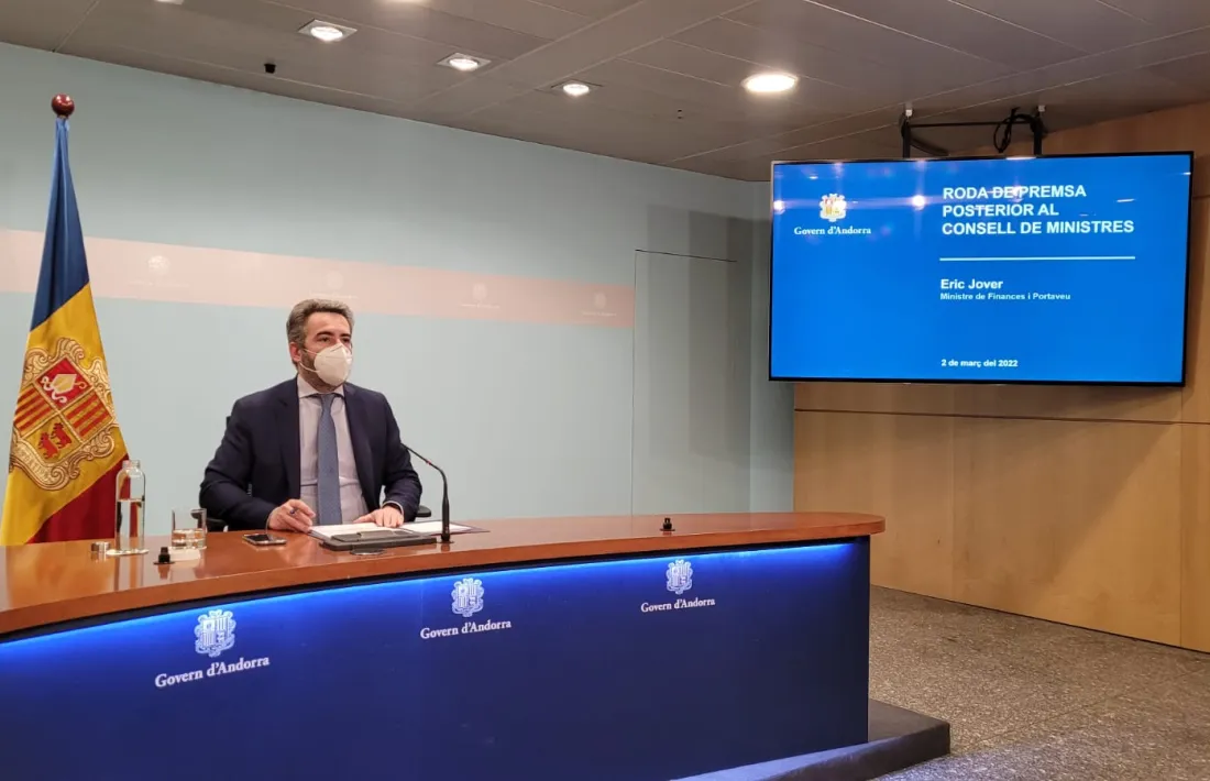 El ministre Eric Jover en la roda de premsa d'aquesta tarda.