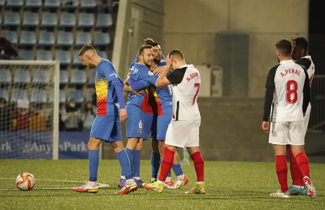 L'FC Andorra celebra un dels gols contra el Sevilla Atlètico.