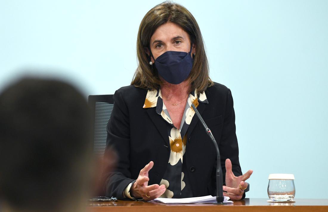 La ministra d’Educació i Ensenyament Superior, Ester Vilarrubla, en la compareixença d’aquesta tarda.