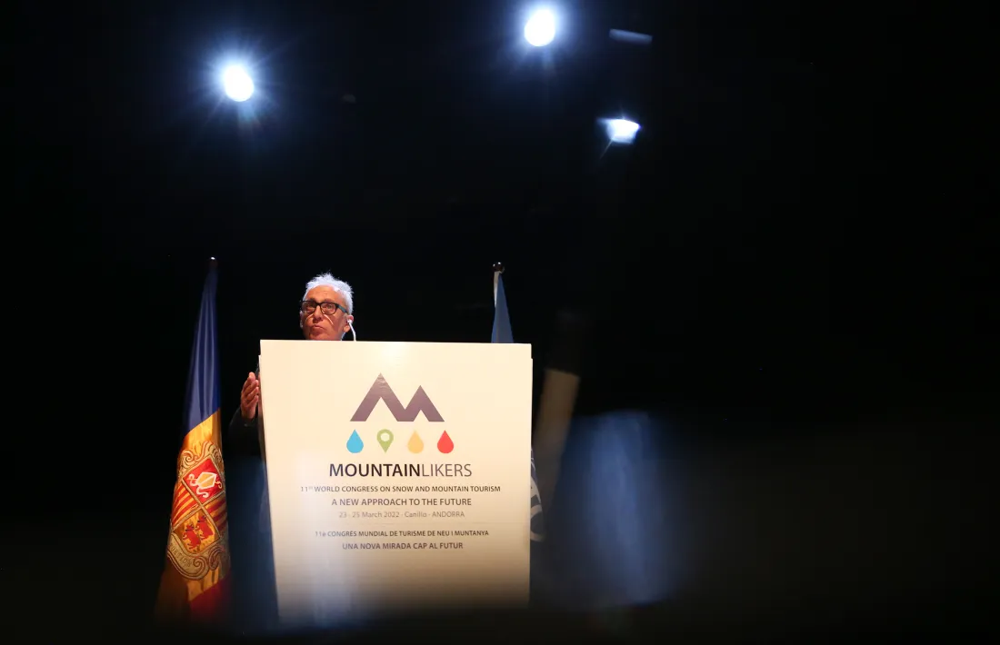 El cònsol major de Canillo, Francesc Camp, durant la compareixença a la cerimònia d'inauguració.