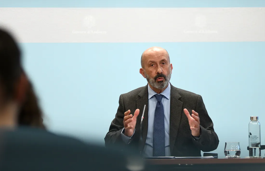 El ministre de Salut, Joan Martínez Benazet, en la compareixença d'aquesta tarda.