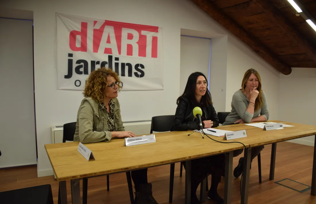 Areny, Choy i  Mujal, durant la presentació de la 4a edició d'Ordino Jardins d'Art.