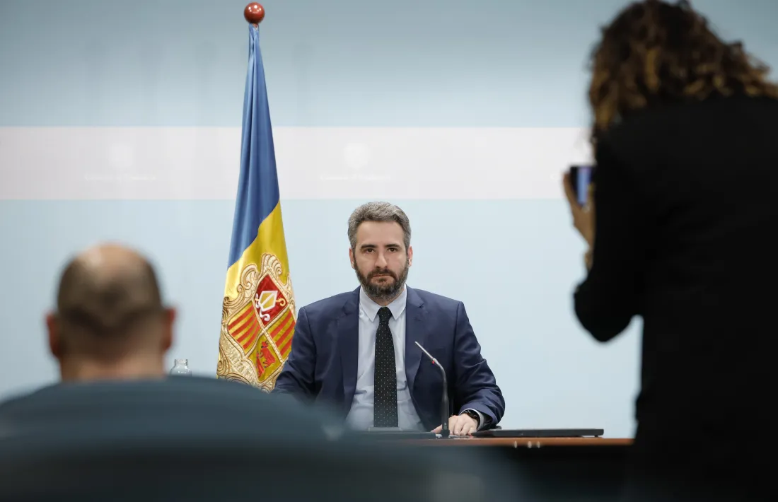 El ministre de Finances i portaveu, Eric Jover, en la roda de premsa d’aquesta tarda.