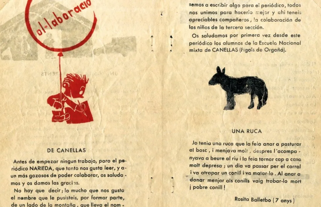 Pàgines del número tres de la revista que recullen l'aportació de les nenes de Canellas.