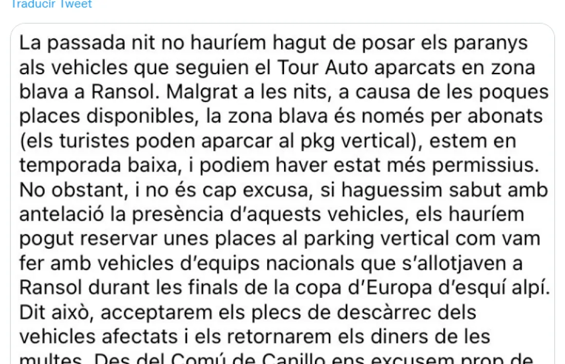 La piulada del cònsol major de Canillo, Francesc Camp.