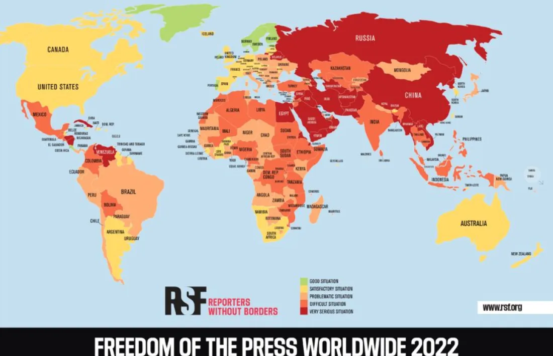 El mapa sobre la llibertat de premsa 2022.