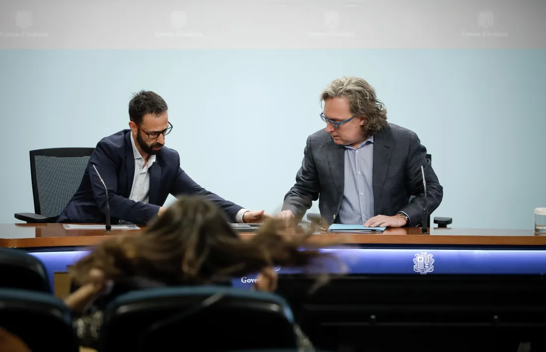 Pujol i Cucurella durant la compareixença d’ahir a la tarda.