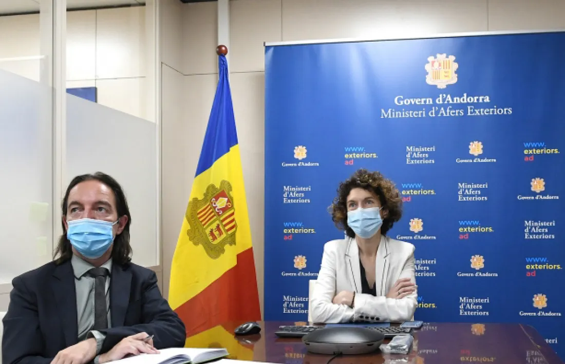 La titular d'Afers Exteriors, Maria Ubach, i el secretari d'Afers Europes, Landry Riba.