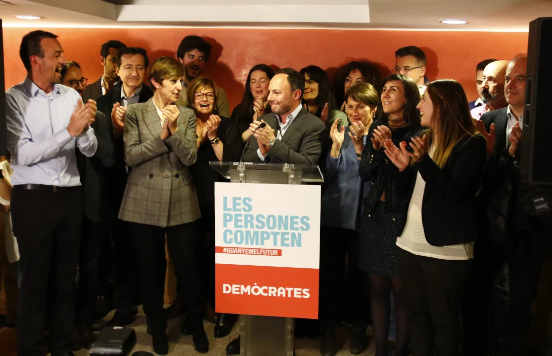 Demòcrates per Andorra celebrant el triomf en els comicis generals del 7 d’abril del 2019.