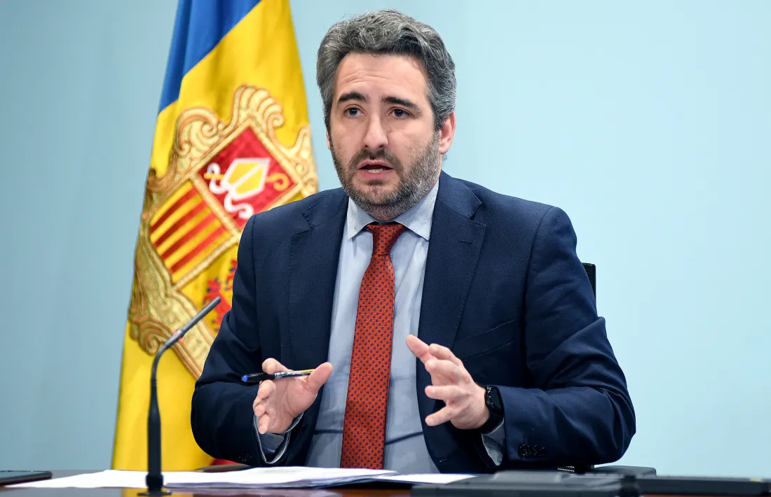 El titular de Finances i portaveu de l’executiu, Eric Jover, en la compareixença posterior al consell de ministres d’aquesta tarda.