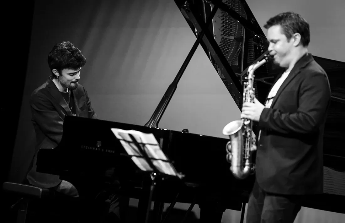 Bartumeu i el saxofonista Baptiste Herbin, al concert que van oferir a l’últim Sax Fest.