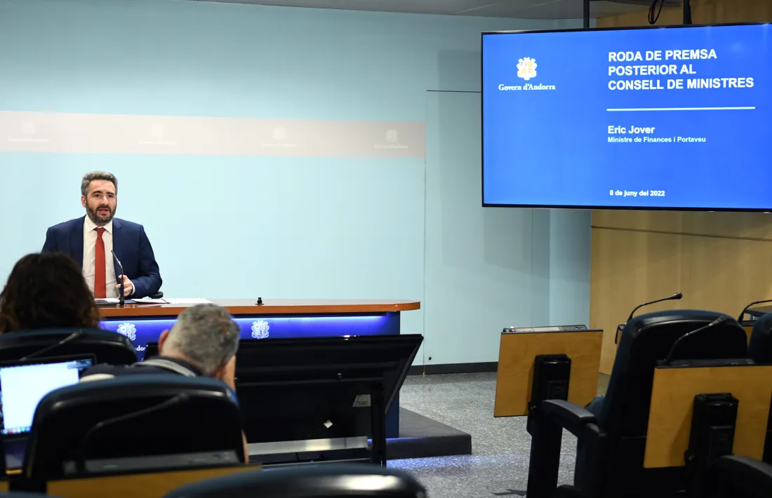 El titular de Finances i portaveu de l’executiu, Eric Jover, en la compareixença posterior al consell de ministres.