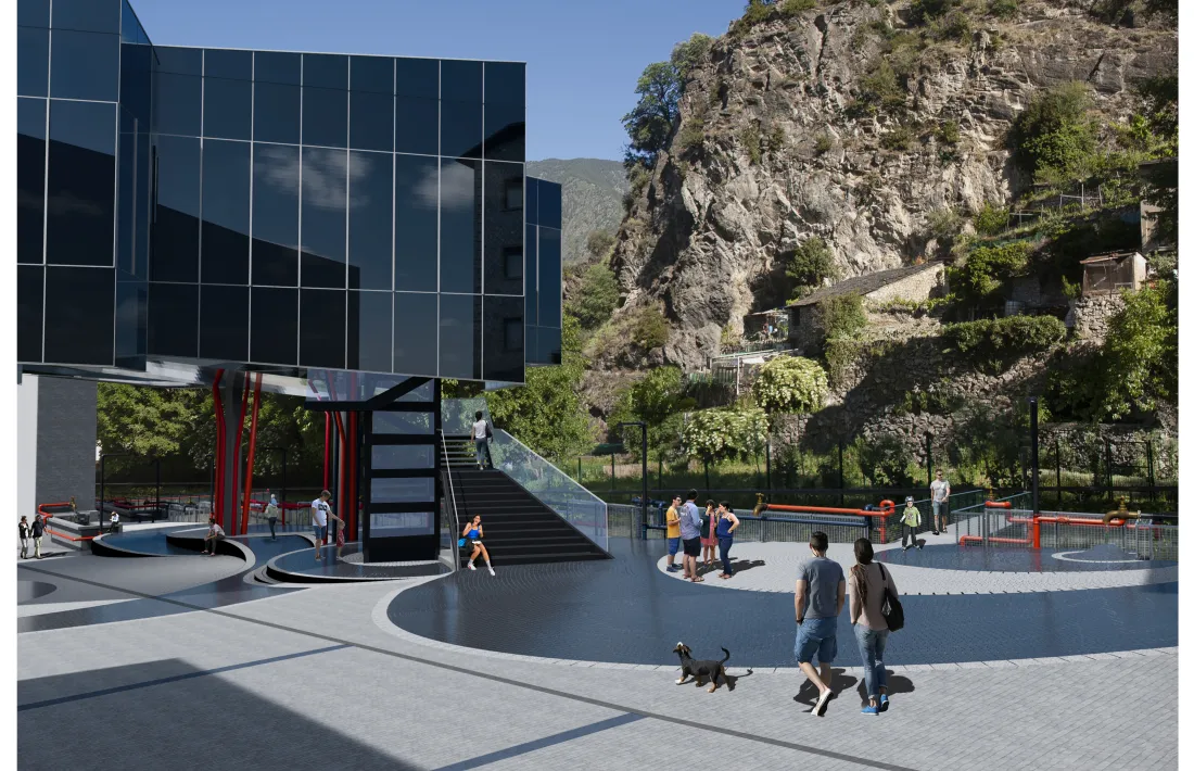 La plaça dels safarejos amb l'antic CIAM: es retocaran els baixos per convertir-los en un espai diàfen.