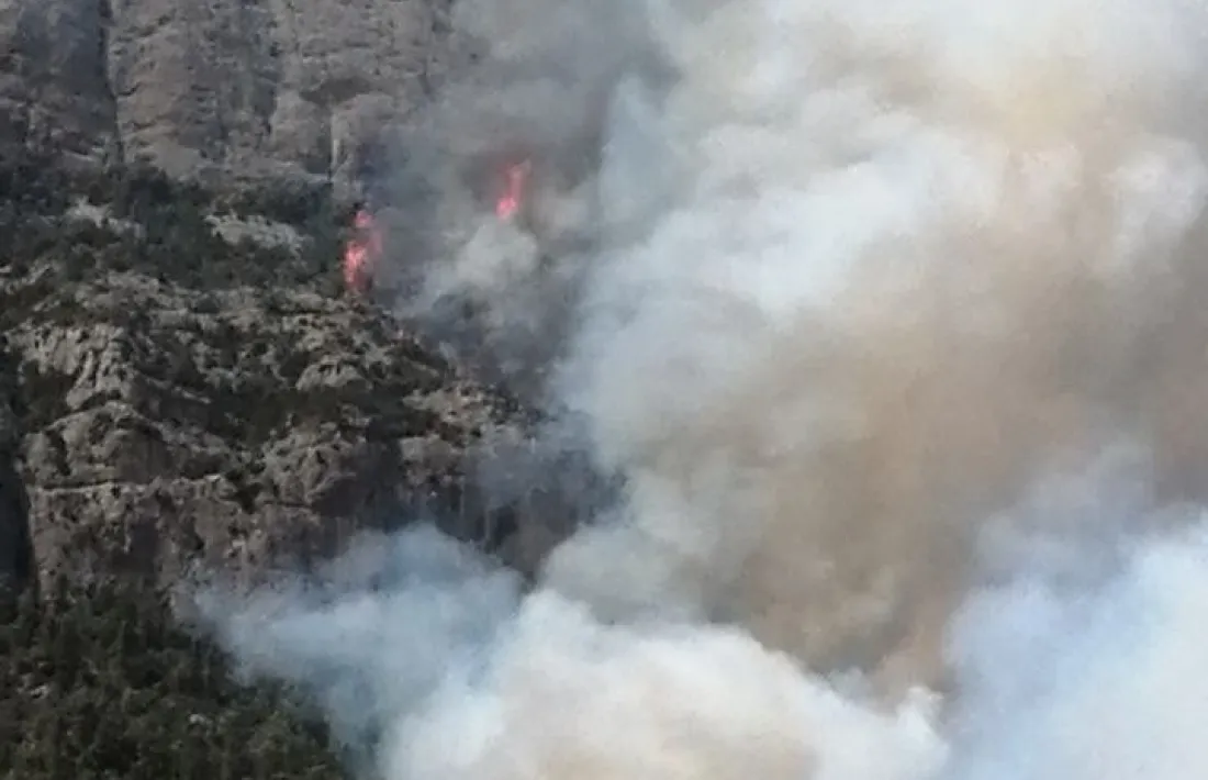 La densa fumareda, a prop del Roc de Rumbau. 